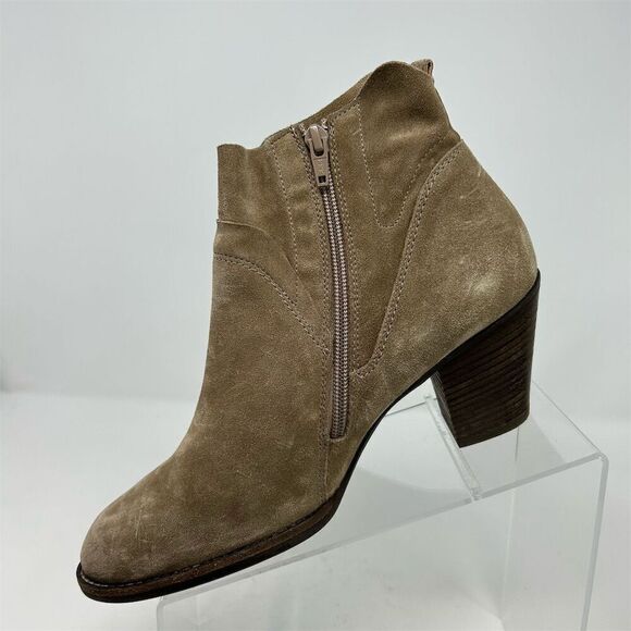 Paul Green Taupe Light Brown Suede Ankle Booties Size 6.5 Casual Block Heel - Picture 3 of 12